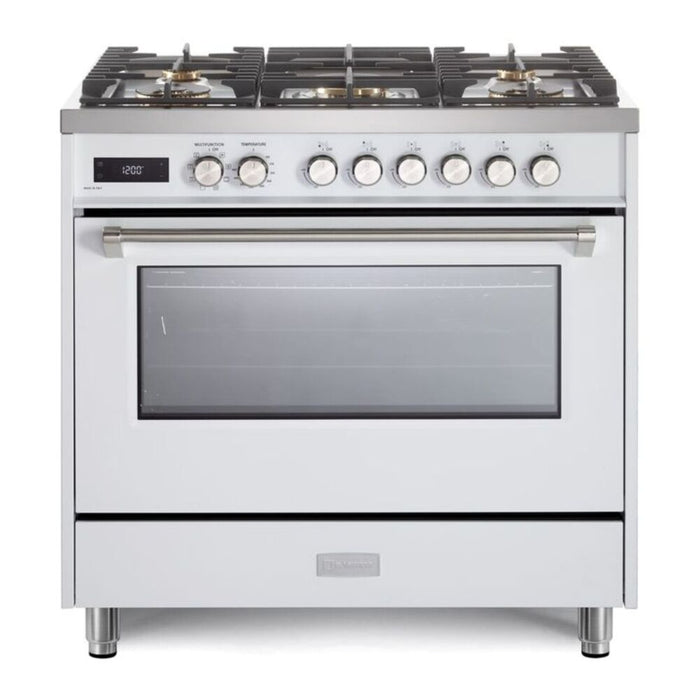 Verona VUFSGE365 36 inch Ultima Collection Freestanding Dual Fuel Range with 5 Sealed SABAF Brass Burners, 5 cu. ft. Oven Capacity