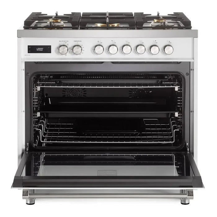 Verona VUFSGE365 36 inch Ultima Collection Freestanding Dual Fuel Range with 5 Sealed SABAF Brass Burners, 5 cu. ft. Oven Capacity