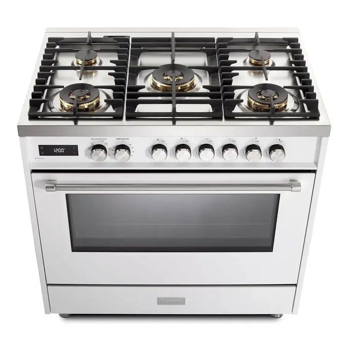 Verona VUFSGE365 36 inch Ultima Collection Freestanding Dual Fuel Range with 5 Sealed SABAF Brass Burners, 5 cu. ft. Oven Capacity