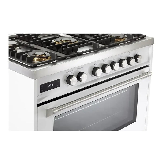 Verona VUFSGE365 36 inch Ultima Collection Freestanding Dual Fuel Range with 5 Sealed SABAF Brass Burners, 5 cu. ft. Oven Capacity