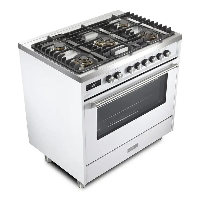 Verona VUFSGE365 36 inch Ultima Collection Freestanding Dual Fuel Range with 5 Sealed SABAF Brass Burners, 5 cu. ft. Oven Capacity