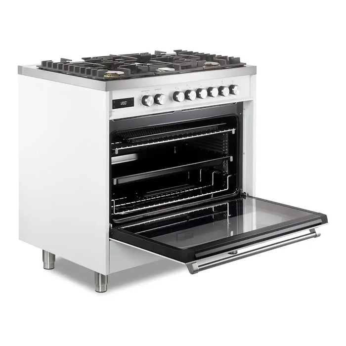 Verona VUFSGE365 36 inch Ultima Collection Freestanding Dual Fuel Range with 5 Sealed SABAF Brass Burners, 5 cu. ft. Oven Capacity