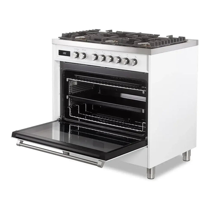 Verona VUFSGE365 36 inch Ultima Collection Freestanding Dual Fuel Range with 5 Sealed SABAF Brass Burners, 5 cu. ft. Oven Capacity