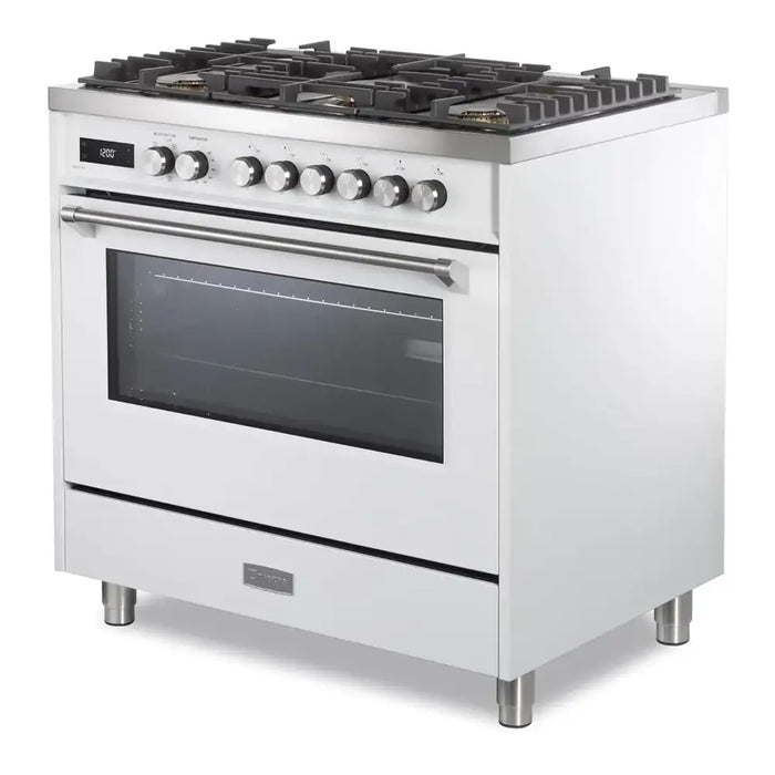 Verona VUFSGE365 36 inch Ultima Collection Freestanding Dual Fuel Range with 5 Sealed SABAF Brass Burners, 5 cu. ft. Oven Capacity