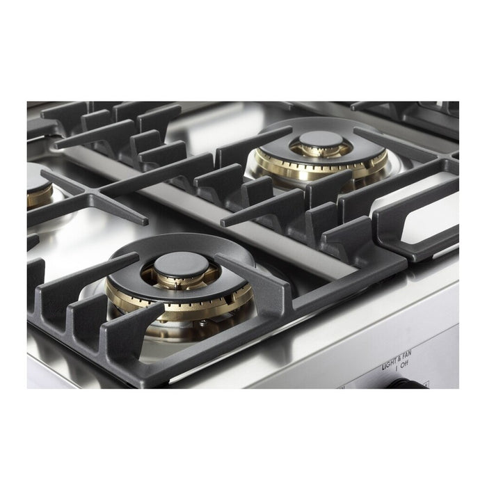 Verona VUFSGE486DSS 48 inch Ultima Collection Dual Fuel Range with 6 Brass Sealed Burners, 5.8 cu. ft. Oven Capacity, Digital Clock in Stainless Steel