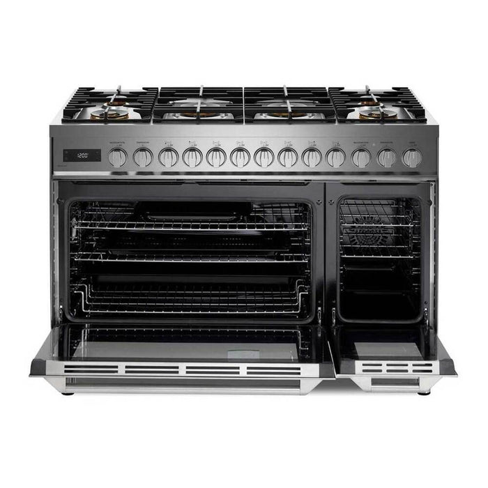 Verona VUFSGE486DSS 48 inch Ultima Collection Dual Fuel Range with 6 Brass Sealed Burners, 5.8 cu. ft. Oven Capacity, Digital Clock in Stainless Steel
