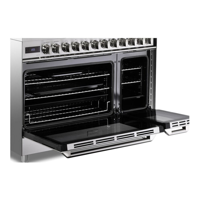 Verona VUFSGE486DSS 48 inch Ultima Collection Dual Fuel Range with 6 Brass Sealed Burners, 5.8 cu. ft. Oven Capacity, Digital Clock in Stainless Steel