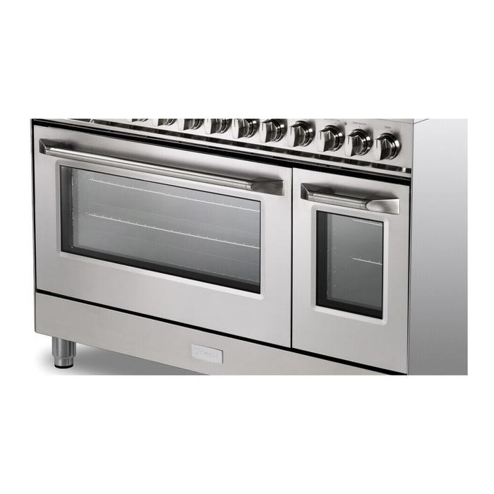 Verona VUFSGE486DSS 48 inch Ultima Collection Dual Fuel Range with 6 Brass Sealed Burners, 5.8 cu. ft. Oven Capacity, Digital Clock in Stainless Steel