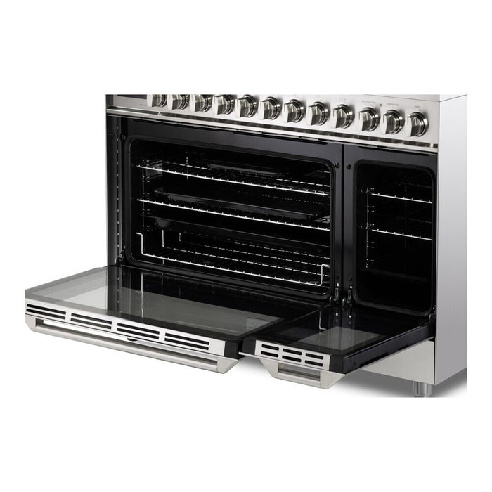 Verona VUFSGE486DSS 48 inch Ultima Collection Dual Fuel Range with 6 Brass Sealed Burners, 5.8 cu. ft. Oven Capacity, Digital Clock in Stainless Steel