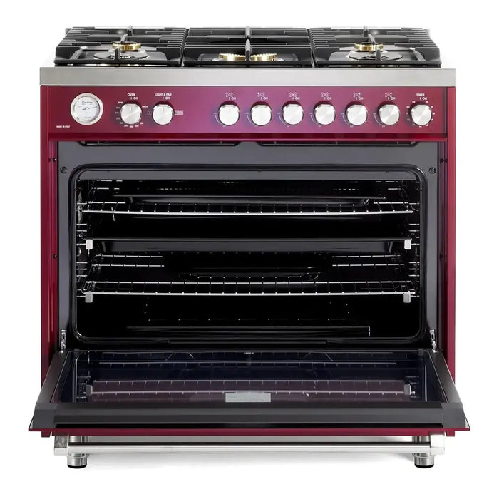 Verona VUFSGG365 36 inch Ultima Collection Freestanding Gas Range with 5 Sealed SABAF Brass Burners, 5 cu. ft. Oven Capacity, Temperature Gauge