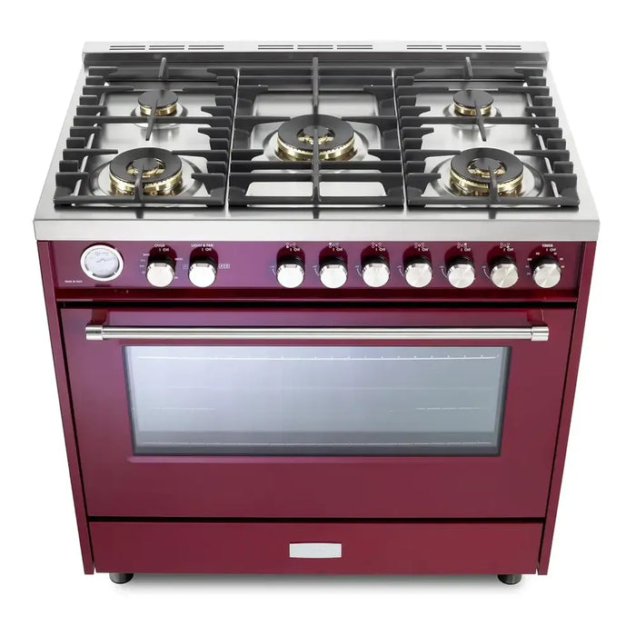 Verona VUFSGG365 36 inch Ultima Collection Freestanding Gas Range with 5 Sealed SABAF Brass Burners, 5 cu. ft. Oven Capacity, Temperature Gauge