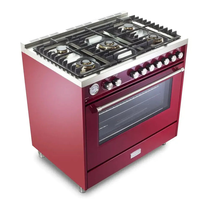 Verona VUFSGG365 36 inch Ultima Collection Freestanding Gas Range with 5 Sealed SABAF Brass Burners, 5 cu. ft. Oven Capacity, Temperature Gauge