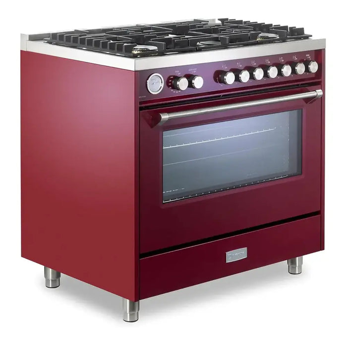 Verona VUFSGG365 36 inch Ultima Collection Freestanding Gas Range with 5 Sealed SABAF Brass Burners, 5 cu. ft. Oven Capacity, Temperature Gauge