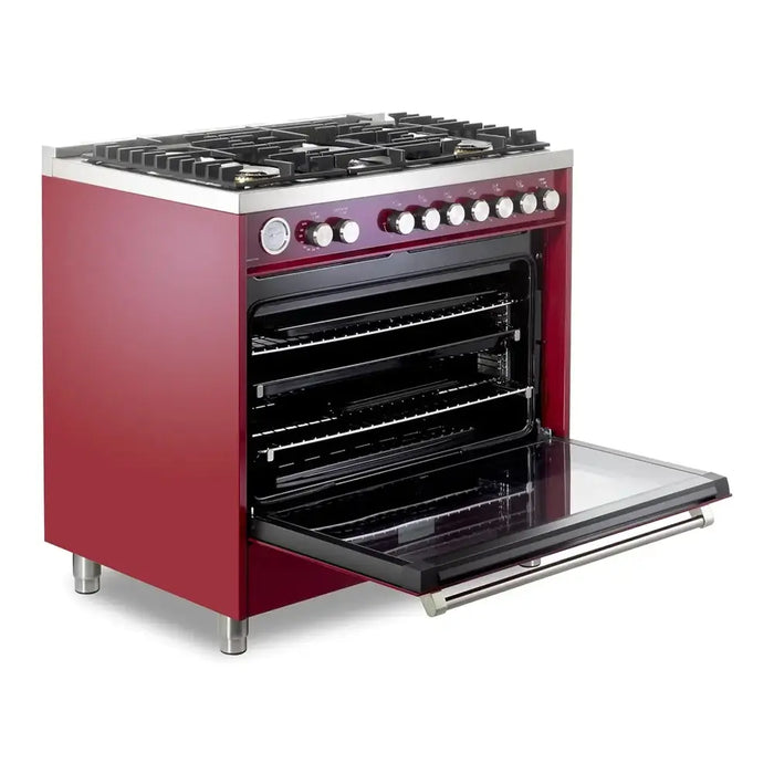 Verona VUFSGG365 36 inch Ultima Collection Freestanding Gas Range with 5 Sealed SABAF Brass Burners, 5 cu. ft. Oven Capacity, Temperature Gauge