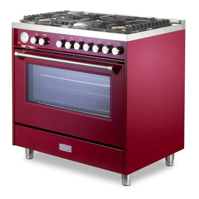 Verona VUFSGG365 36 inch Ultima Collection Freestanding Gas Range with 5 Sealed SABAF Brass Burners, 5 cu. ft. Oven Capacity, Temperature Gauge