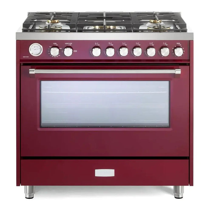 Verona VUFSGG365 36 inch Ultima Collection Freestanding Gas Range with 5 Sealed SABAF Brass Burners, 5 cu. ft. Oven Capacity, Temperature Gauge