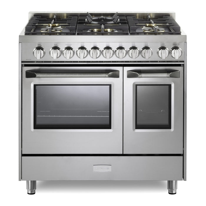 Verona VUFSGG365DSS 36 inch Ultima Collection Double Oven Gas Range with 5 Brass Burners, 4.1 cu. ft. Oven Total Capacity