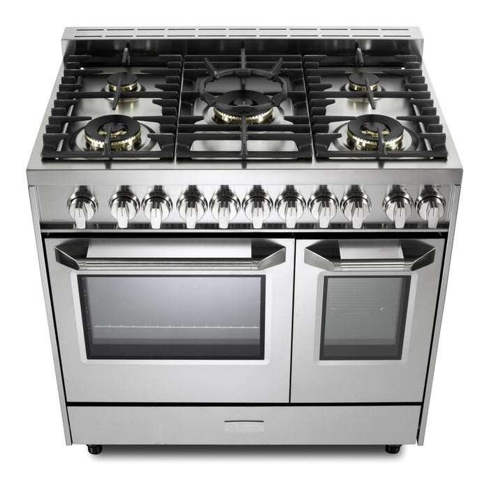 Verona VUFSGG365DSS 36 inch Ultima Collection Double Oven Gas Range with 5 Brass Burners, 4.1 cu. ft. Oven Total Capacity