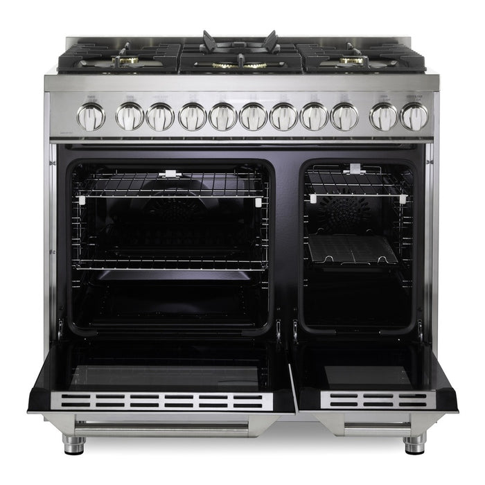 Verona VUFSGG365DSS 36 inch Ultima Collection Double Oven Gas Range with 5 Brass Burners, 4.1 cu. ft. Oven Total Capacity