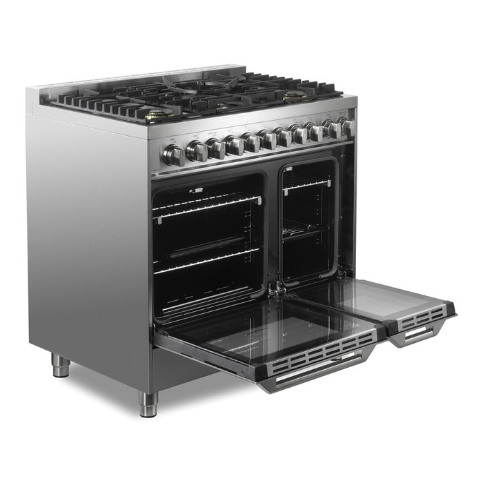 Verona VUFSGG365DSS 36 inch Ultima Collection Double Oven Gas Range with 5 Brass Burners, 4.1 cu. ft. Oven Total Capacity