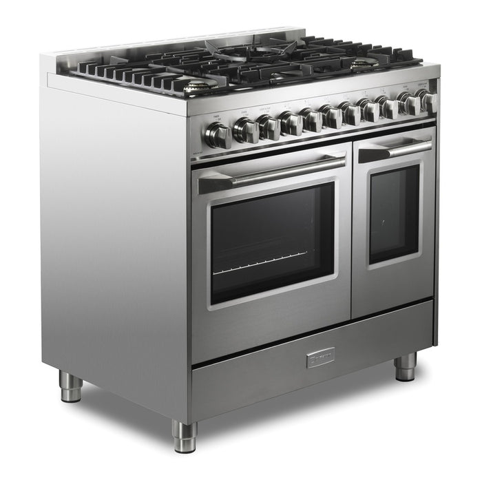 Verona VUFSGG365DSS 36 inch Ultima Collection Double Oven Gas Range with 5 Brass Burners, 4.1 cu. ft. Oven Total Capacity