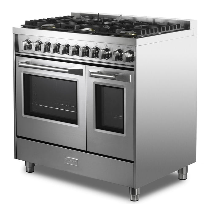 Verona VUFSGG365DSS 36 inch Ultima Collection Double Oven Gas Range with 5 Brass Burners, 4.1 cu. ft. Oven Total Capacity