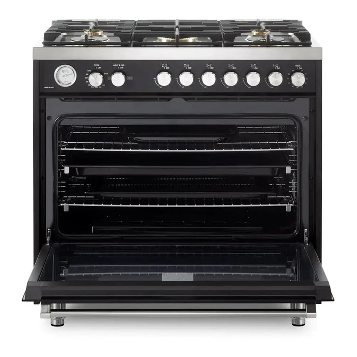Verona VUFSGG365 36 inch Ultima Collection Freestanding Gas Range with 5 Sealed SABAF Brass Burners, 5 cu. ft. Oven Capacity, Temperature Gauge