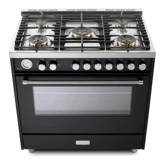 Verona VUFSGG365 36 inch Ultima Collection Freestanding Gas Range with 5 Sealed SABAF Brass Burners, 5 cu. ft. Oven Capacity, Temperature Gauge