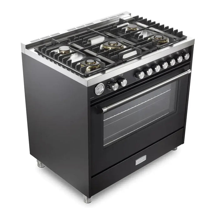 Verona VUFSGG365 36 inch Ultima Collection Freestanding Gas Range with 5 Sealed SABAF Brass Burners, 5 cu. ft. Oven Capacity, Temperature Gauge