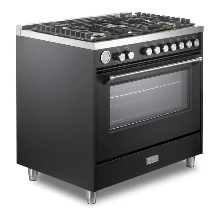 Verona VUFSGG365 36 inch Ultima Collection Freestanding Gas Range with 5 Sealed SABAF Brass Burners, 5 cu. ft. Oven Capacity, Temperature Gauge