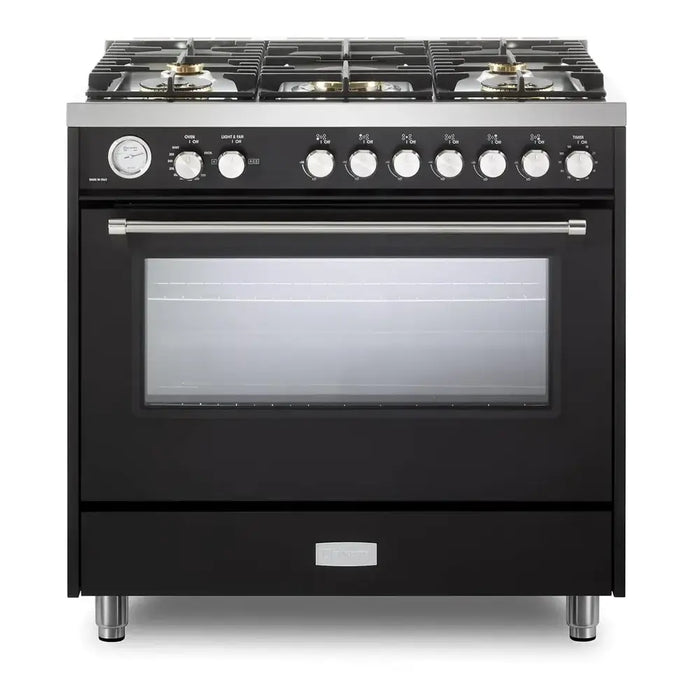 Verona VUFSGG365 36 inch Ultima Collection Freestanding Gas Range with 5 Sealed SABAF Brass Burners, 5 cu. ft. Oven Capacity, Temperature Gauge