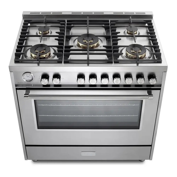 Verona VUFSGG365 36 inch Ultima Collection Freestanding Gas Range with 5 Sealed SABAF Brass Burners, 5 cu. ft. Oven Capacity, Temperature Gauge