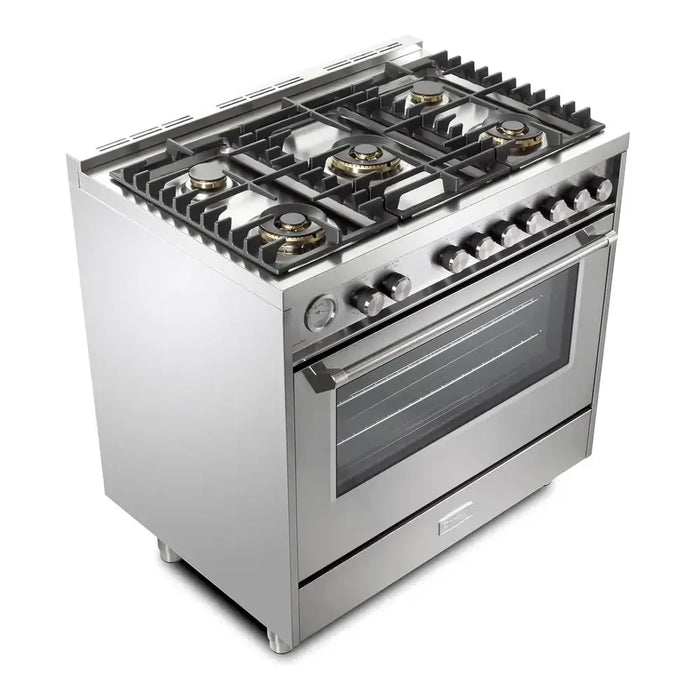 Verona VUFSGG365 36 inch Ultima Collection Freestanding Gas Range with 5 Sealed SABAF Brass Burners, 5 cu. ft. Oven Capacity, Temperature Gauge