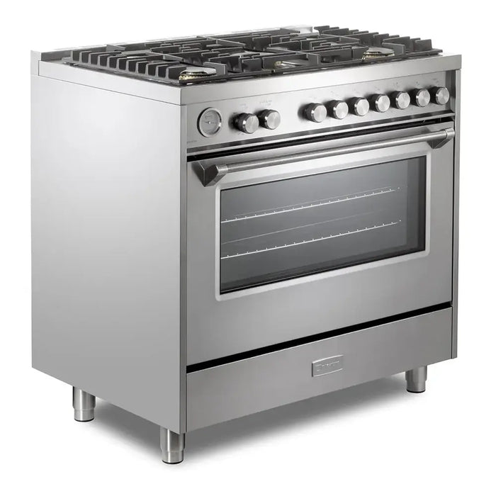 Verona VUFSGG365 36 inch Ultima Collection Freestanding Gas Range with 5 Sealed SABAF Brass Burners, 5 cu. ft. Oven Capacity, Temperature Gauge