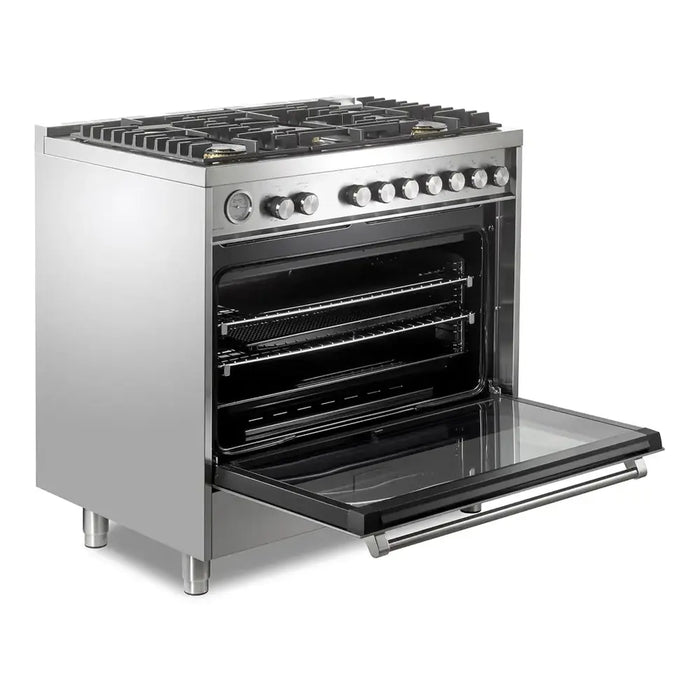 Verona VUFSGG365 36 inch Ultima Collection Freestanding Gas Range with 5 Sealed SABAF Brass Burners, 5 cu. ft. Oven Capacity, Temperature Gauge