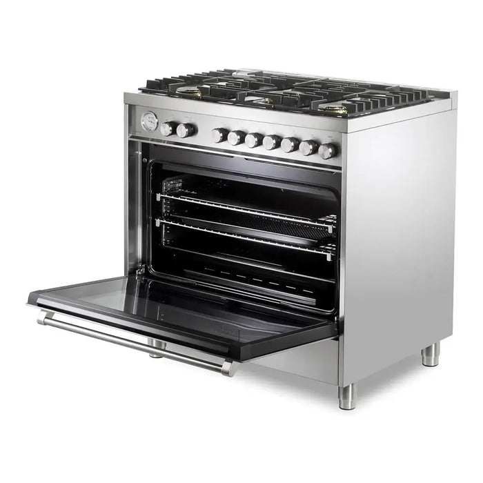 Verona VUFSGG365 36 inch Ultima Collection Freestanding Gas Range with 5 Sealed SABAF Brass Burners, 5 cu. ft. Oven Capacity, Temperature Gauge