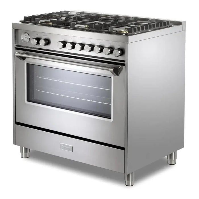 Verona VUFSGG365 36 inch Ultima Collection Freestanding Gas Range with 5 Sealed SABAF Brass Burners, 5 cu. ft. Oven Capacity, Temperature Gauge
