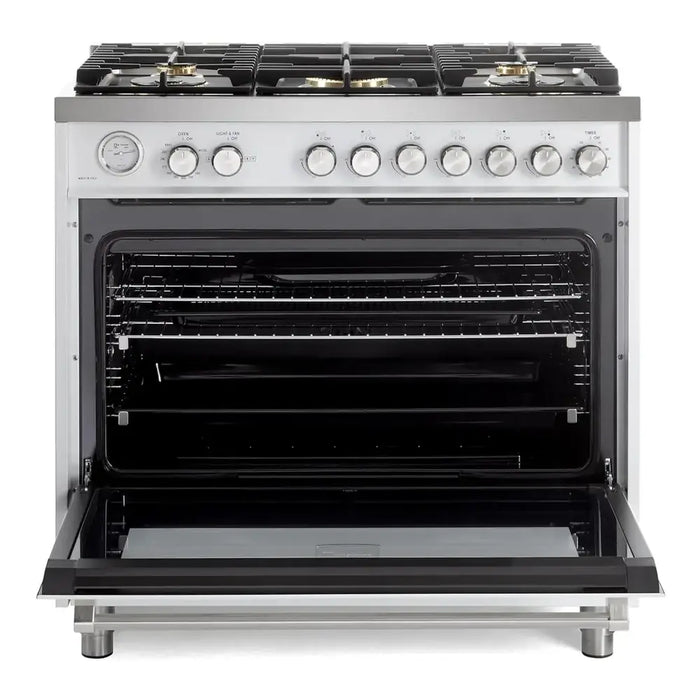 Verona VUFSGG365 36 inch Ultima Collection Freestanding Gas Range with 5 Sealed SABAF Brass Burners, 5 cu. ft. Oven Capacity, Temperature Gauge
