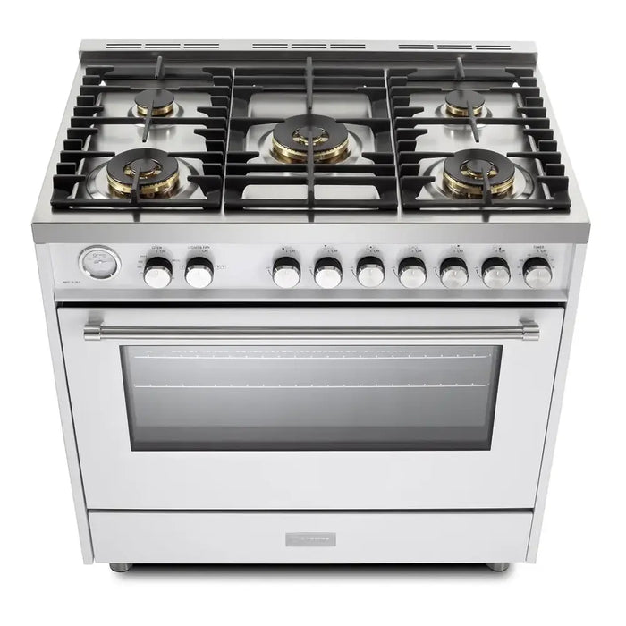 Verona VUFSGG365 36 inch Ultima Collection Freestanding Gas Range with 5 Sealed SABAF Brass Burners, 5 cu. ft. Oven Capacity, Temperature Gauge