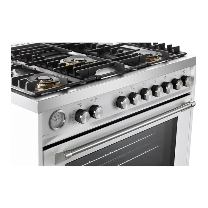 Verona VUFSGG365 36 inch Ultima Collection Freestanding Gas Range with 5 Sealed SABAF Brass Burners, 5 cu. ft. Oven Capacity, Temperature Gauge