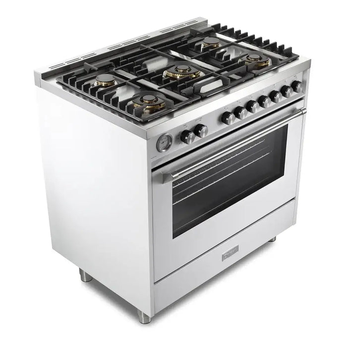 Verona VUFSGG365 36 inch Ultima Collection Freestanding Gas Range with 5 Sealed SABAF Brass Burners, 5 cu. ft. Oven Capacity, Temperature Gauge