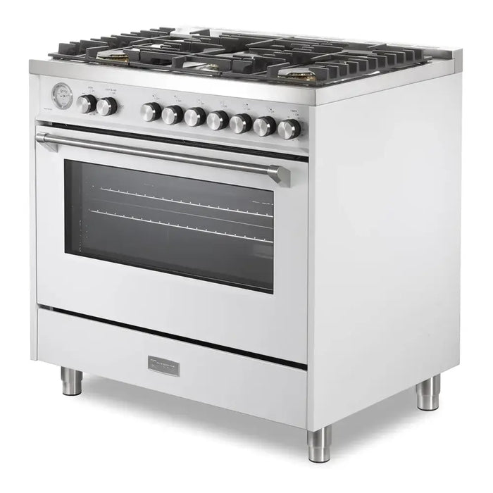 Verona VUFSGG365 36 inch Ultima Collection Freestanding Gas Range with 5 Sealed SABAF Brass Burners, 5 cu. ft. Oven Capacity, Temperature Gauge