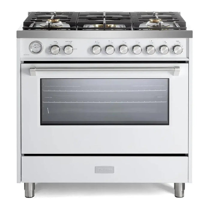 Verona VUFSGG365 36 inch Ultima Collection Freestanding Gas Range with 5 Sealed SABAF Brass Burners, 5 cu. ft. Oven Capacity, Temperature Gauge