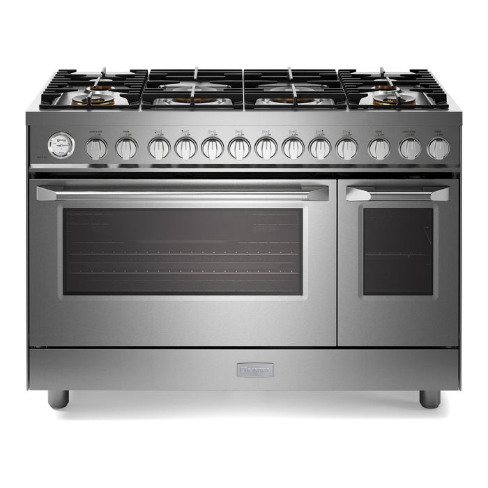 Verona VUFSGG486DSS 48 inch Ultima Collection Gas Range with 6 Brass Burners, 5.2 cu. ft. Oven Total Capacity, LP Conversion Kit, Analog Temperature Indicator