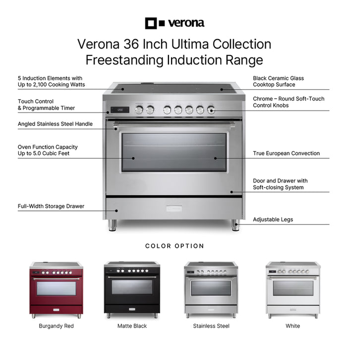 Verona Ultima 36 Inch Induction Range with 5 Element Burners (VUFSIE365)