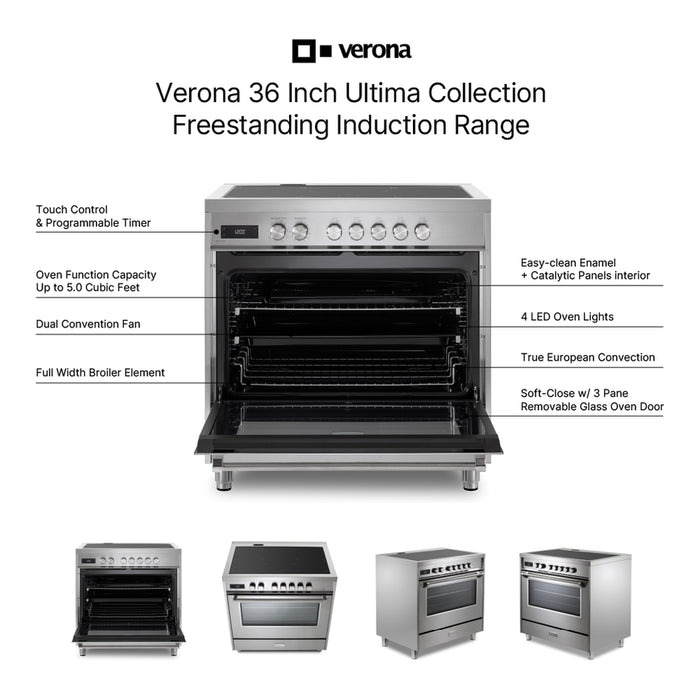 Verona Ultima 36 Inch Induction Range with 5 Element Burners (VUFSIE365)