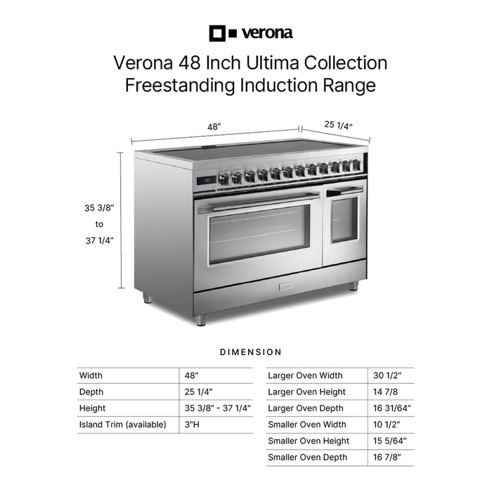 Verona VUFSIE487DSS 48 inch Ultima Collection Induction Range with 7 Elements, Griddle, 6.5 cu. ft. Total Oven Capacity, Bridge Control, Digital Clock in Stainless Steel