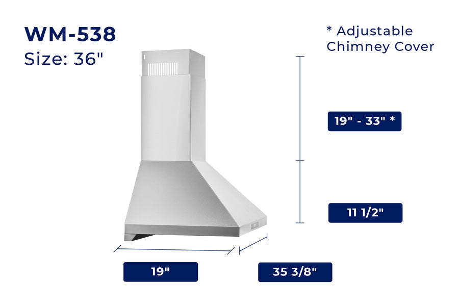 Hauslane | Wall Mount Touch Control Range Hood with Stainless Steel Filters in Stainless Steel (WM-538SS)