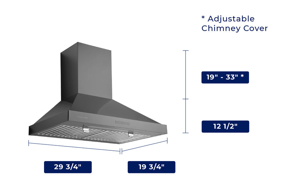 Hauslane | 30 Inch Wall Mount Range Hood with Stainless Steel Filters in Black Stainless Steel (WM-590BSS-30)