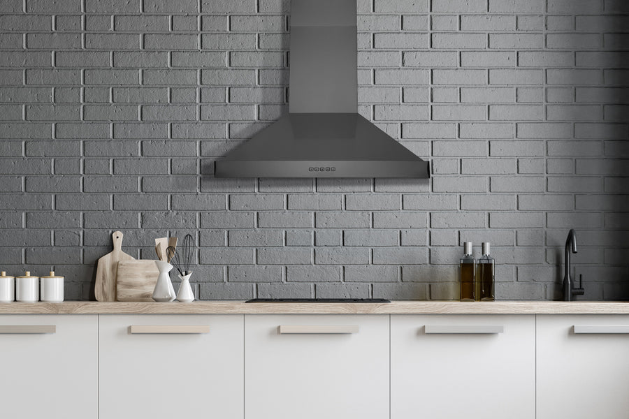 Hauslane | 30 Inch Wall Mount Range Hood with Stainless Steel Filters in Black Stainless Steel (WM-590BSS-30)